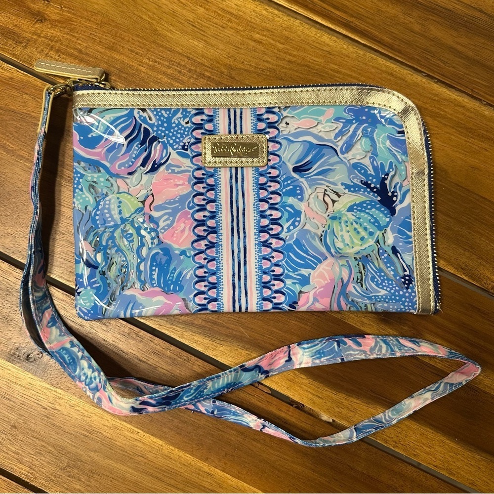 Lilly Pulitzer Pencil Pouch Tech Case Agenda Pack With Long Strap - Salt Water